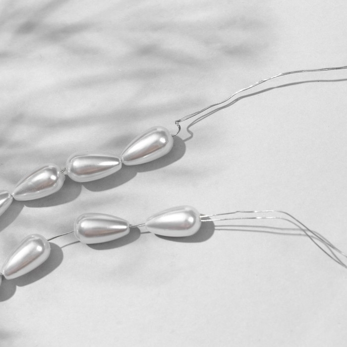 Бусины пластиковые на нити &laquo;Жемчуг&raquo; капля 1,1&times;0,6&times;0,6 см, (набор 110 шт.), цвет белый