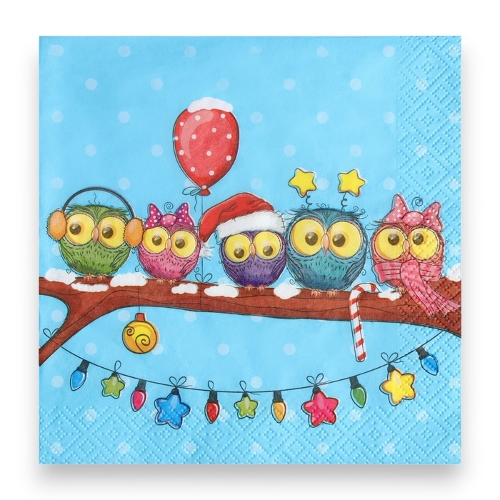 Новогодние салфетки бумажные Pero Prestige «Совята», 3 слоя, 33х33, 20 шт. Новогодние салфетки бумажные Pero Prestige «Совята», 3 слоя, 33х33, 20 шт.