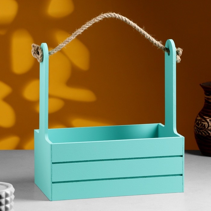 Кашпо деревянное 25.5&times;15&times;30 см "Аром", ручка канат, Тиффани