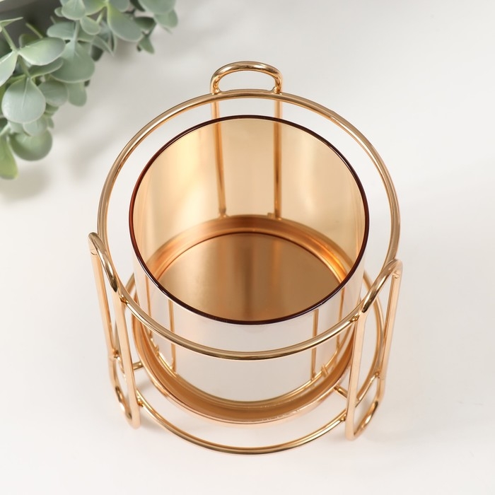 Подсвечник металл, стекло на 1 свечу "Колба в оправе" d=10 см золото 12х12х16 см