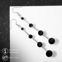 Серьги висячие со стразами &laquo;Капли&raquo; дорожка, цвет чёрный в серебре, 6,2 см