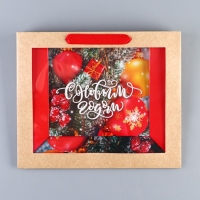 Пакет подарочный новогодний крафтовый с пластиковым окном &laquo;Happiness&raquo;, 31 х 26 х 11 см