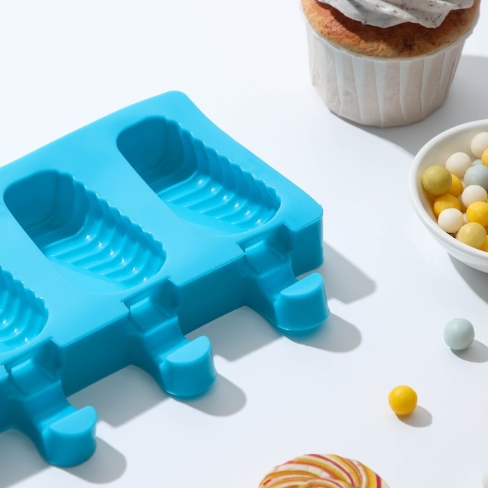 Форма для мороженого Доляна &laquo;Эскимо в глазури&raquo;, силикон, 18,5&times;12,3&times;2,5 см, 4 ячейки, цвет МИКС