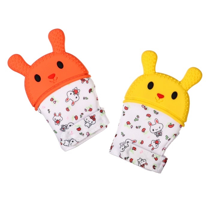 Прорезыватель-рукавичка &laquo;Зайка&raquo;, цвет красный/желтый, Крошка Я