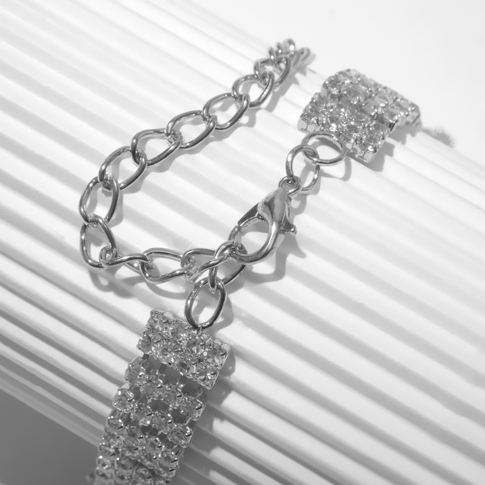 Браслет со стразами &laquo;Брайт&raquo; квадрат, цвет белый в серебре, 18 размер