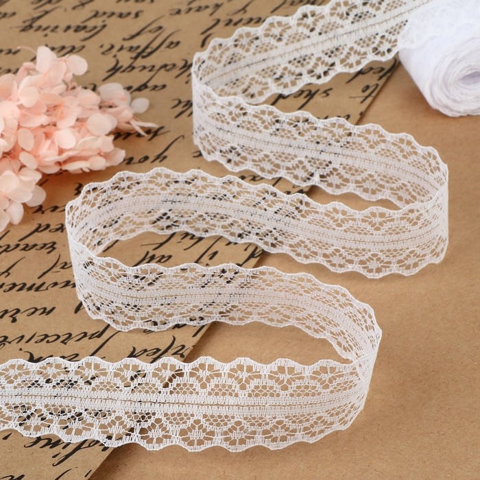 Кружево капроновое, 30 мм &times; 10 &plusmn; 1 м, цвет белый