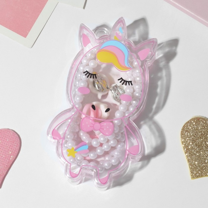 Набор детский 4 предмета: клипсы, бусы, браслет, кольцо &laquo;Единорожка&raquo;, цветной