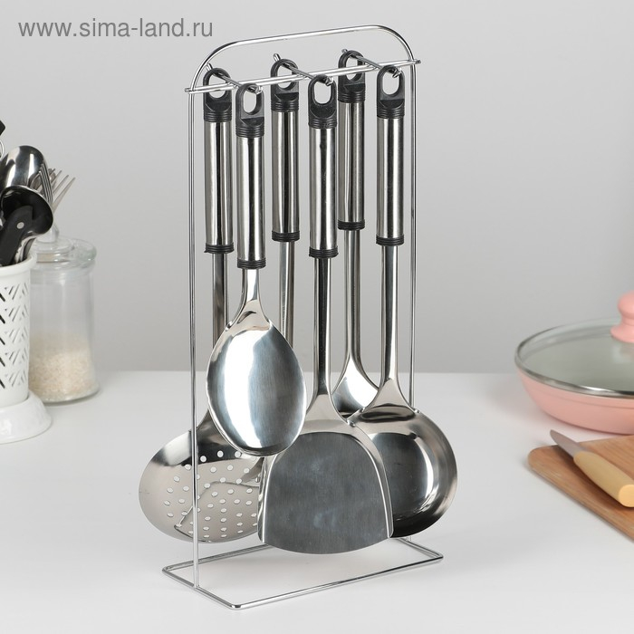 Набор кухонных принадлежностей «Помощник», 6 предметов, на подставке Набор кухонных принадлежностей «Помощник», 6 предметов, на подставке