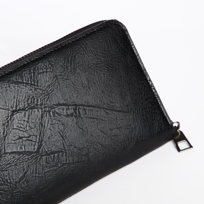 Портмоне мужское на молнии, отдел для купюр, для карт, для монет, цвет чёрный Портмоне мужское на молнии, отдел для купюр, для карт, для монет, цвет чёрный