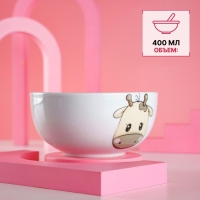 Набор детской посуды из керамики Доляна &laquo;Жирафик&raquo;, 2 предмета: кружка 230 мл, миска 400 мл, цвет белый