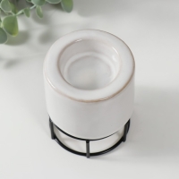 Подсвечник керамика, металл на 1 свечу "Пенёк" белый с чёрным 7,7х7,7х8,9 см