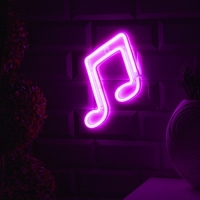 Неоновая вывеска &laquo;Ноты&raquo; 19 &times; 21 см, батарейки ААх3 (не в комплекте), USB, свечение розовое