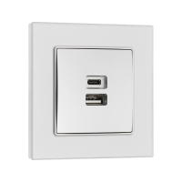 Розетка с USB-A + USB-C разъёмами, 2.1 A, 5В, TOT Glossy Glass, скрытая, стекло, серебристая 10439 Розетка с USB-A + USB-C разъёмами, 2.1 A, 5В, TOT Glossy Glass, скрытая, стекло, серебристая 10439