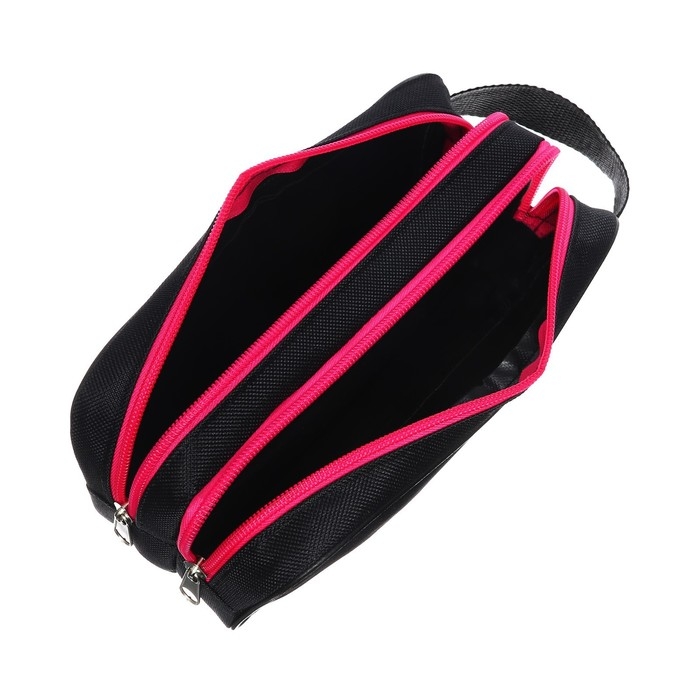 Пенал мягкий 2 отделения, 100 х 220 х 70 мм, объёмный, с ручкой,Calligrata Black, "Черный-фуксия"