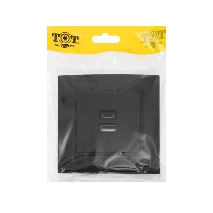 Розетка с USB-A + USB-C разъёмами, 2.1 A, 5В, TOT Elegant, скрытая, черная Розетка с USB-A + USB-C разъёмами, 2.1 A, 5В, TOT Elegant, скрытая, черная