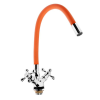 Смеситель для кухни ZEIN Z2107, двухвентильный, силиконовый излив, оранжевый/хром