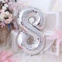 Шар фольгированный 40", цифра 8, цвет серебряный