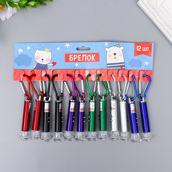 Фонарик+лазер на карабине 3 режима Фонарик+лазер на карабине 3 режима "Цветок" МИКС 8,5х2,2х2,2 см