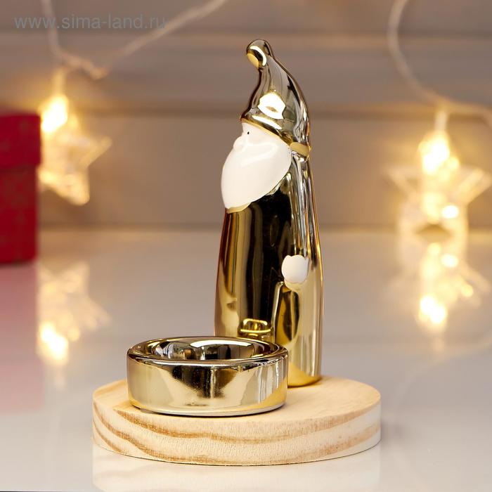 Сувенир керамика, дерево подсвечник "Дед Мороз" золото 13,5х10х10 см