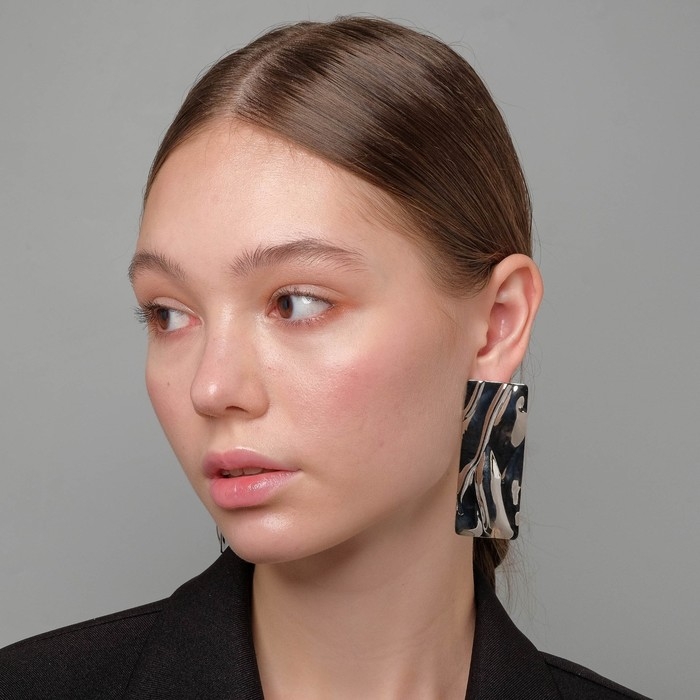 Серьги металл &laquo;Атмосфера&raquo; прямоугольник, цвет серебро