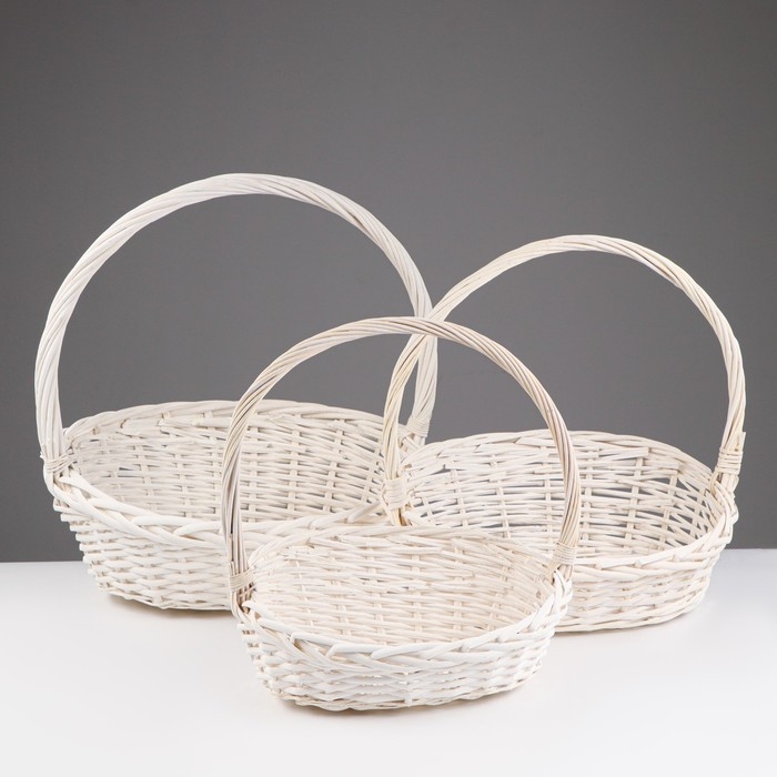 Набор корзин, 44х34х10/18/44см, 38х29х9/16/39см, 32х24х8/14/34см, ива, белый Набор корзин, 44х34х10/18/44см, 38х29х9/16/39см, 32х24х8/14/34см, ива, белый