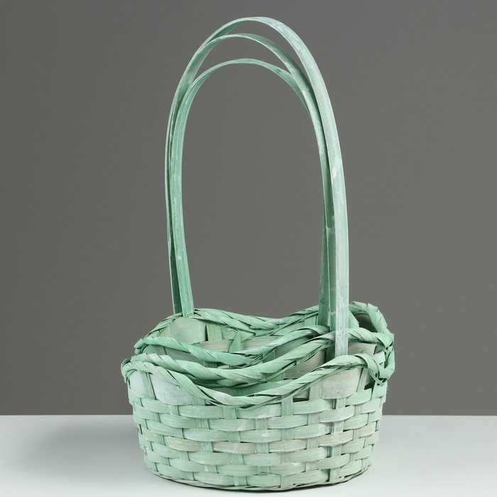 Набор корзин, 19х7,5х9,5/31 см, 22х9х11/34 см, 24х9х11,5/35 см, 3 шт, зелёные, бамбук