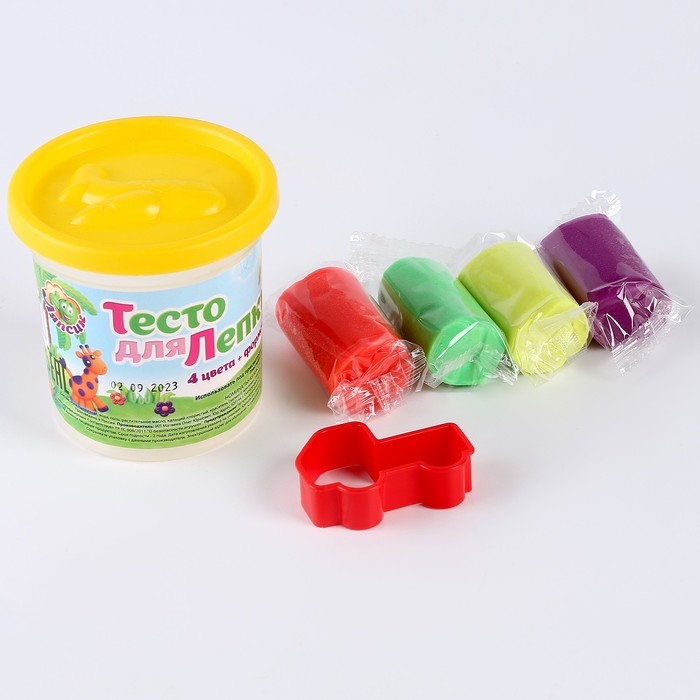 Тесто для лепки в банке 4 цвета по 25 г + формочка-каттер