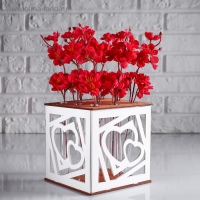 Кашпо деревянное 15&times;15&times;15 см с 9 колбами "Два сердца", морёный белый Дарим Красиво