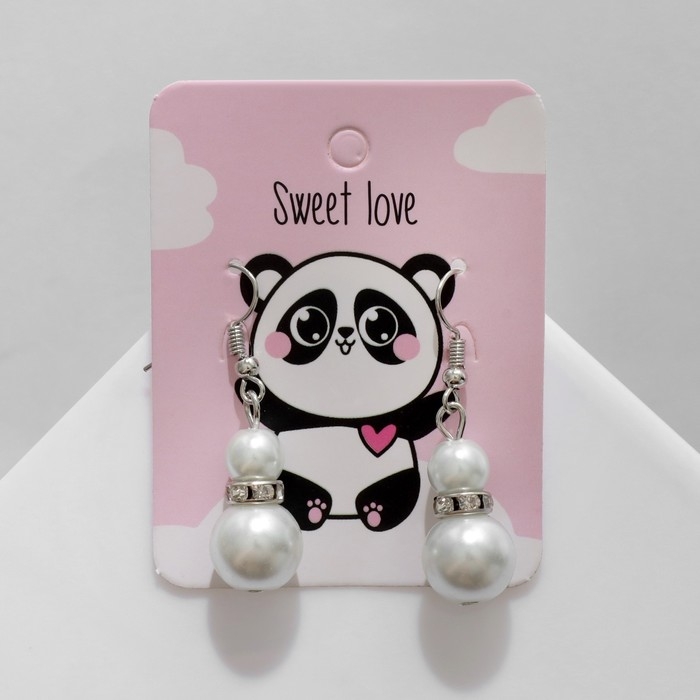 Серьги с жемчугом &laquo;Шарик двойной&raquo; sweet love, цвет белый в серебре