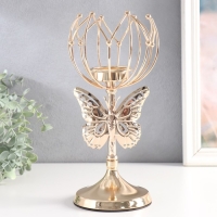 Подсвечник металл на 1 свечу "Бабочка и геометрическая лилия" d-5,5 см золото 11х11х27 см Подсвечник металл на 1 свечу "Бабочка и геометрическая лилия" d-5,5 см золото 11х11х27 см