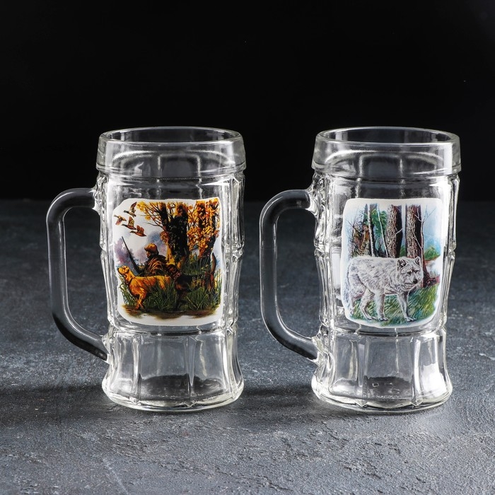 Набор кружек для пива &laquo;Охота-рыбалка&raquo;, 330 мл, 2 шт, рисунок МИКС