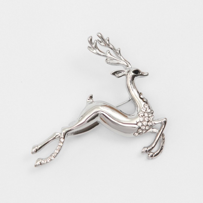Новый год! Брошь новогодняя "Олень", цвет белый в серебре