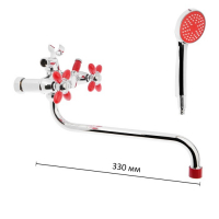 Cмеситель для ванны Accoona A7182N, двухрычажный, красный/хром Cмеситель для ванны Accoona A7182N, двухрычажный, красный/хром