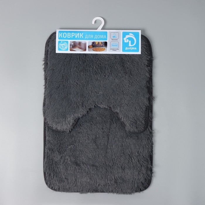Коврики для ванной и туалета Доляна &laquo;Пушистик&raquo;, 2 шт: 38&times;40 см, 40&times;60 см, цвет серый