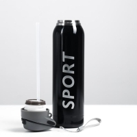 Термос, 500 мл, Спорт, 5.5 х 23 см,  с трубочкой, черный