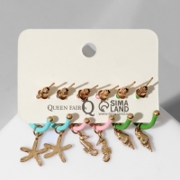 Набор серьги 3 пары &laquo;Сердце&raquo; моря, цветной в золоте