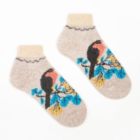 Носки женские новогодние шерстяные укороченные "Снегирь на веточке", цвет серый, размер 23 Носки женские новогодние шерстяные укороченные "Снегирь на веточке", цвет серый, размер 23