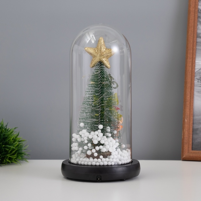 Светильник колба &laquo;Елка с бантом&raquo; 1,5Вт, LED, 3xAAA, черный USB 11х11х21см