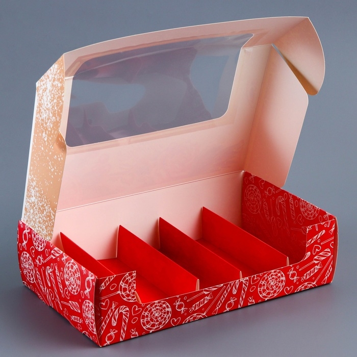 Новый год. Коробка для 5 эклеров подарочная, новогодняя упаковка "Вкусного Нового года", 25,2 х 15 х 6,6 см.