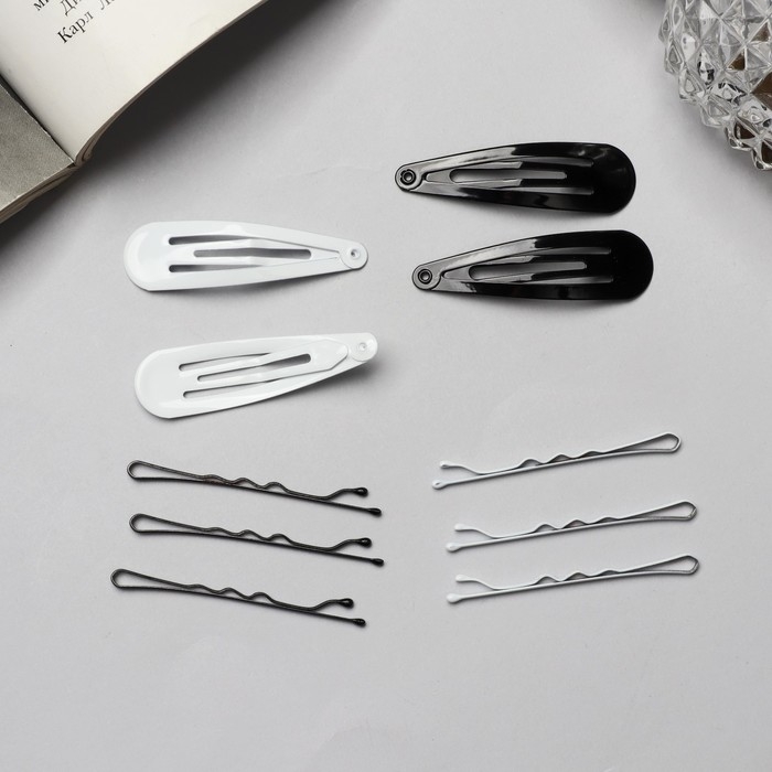 Невидимка для волос «Бриджит» (набор 12 шт) 5 см, чёрно-белый Невидимка для волос «Бриджит» (набор 12 шт) 5 см, чёрно-белый