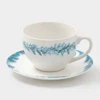 Чайная пара новогодняя &laquo;Зимний вечер&raquo;, 2 предмета: чашка 210 мл, блюдце d=15 см, фарфор, белая