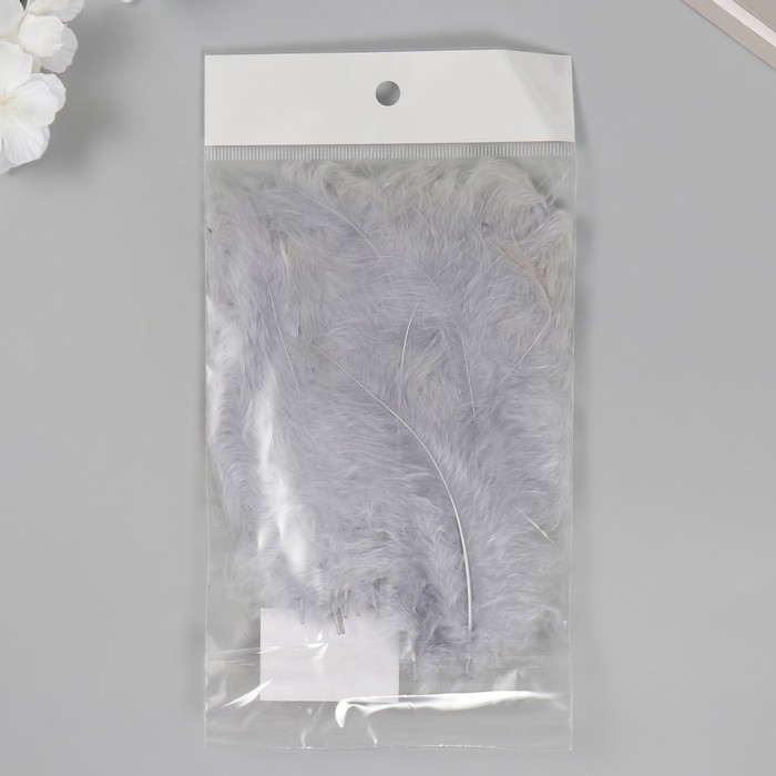 Перо декоративное гусиное пуховое "Серое" набор 40 шт h=10-15 см