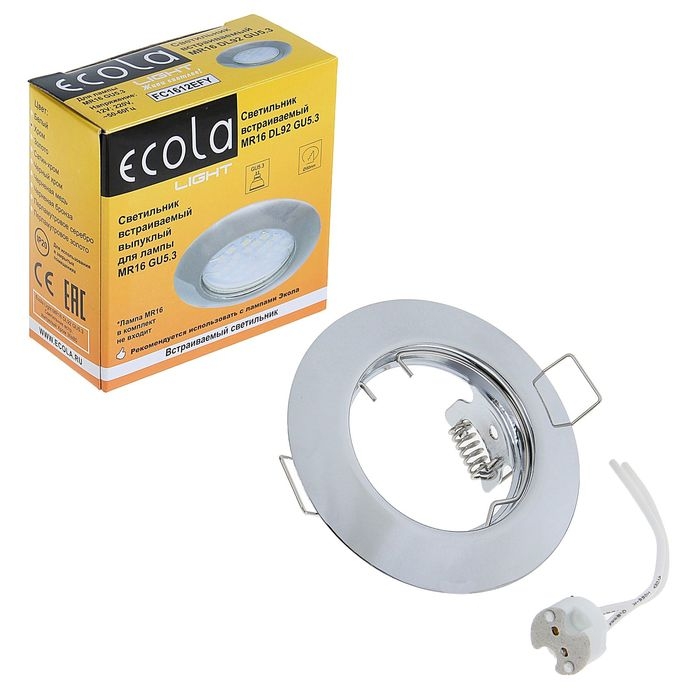Светильник встраиваемый Ecola, DL92, MR16, GU5.3, 30x80 мм,  выпуклый, цвет хром