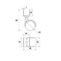 Колесо мебельное, d=40 мм, с U-образным креплением, без тормоза