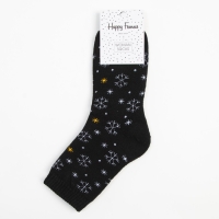 Носки женские махровые &laquo;Снежинки&raquo;, цвет черный, размер 23-25