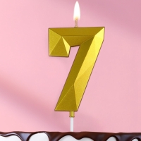 Свеча ГИГАНТ в торт на шпажке &laquo;Грань&raquo;, цифра "7", золотая, 9 см