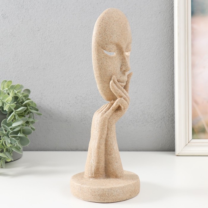 Сувенир полистоун "Маска - лицо девушки" песочный 11,5х11,5х29 см