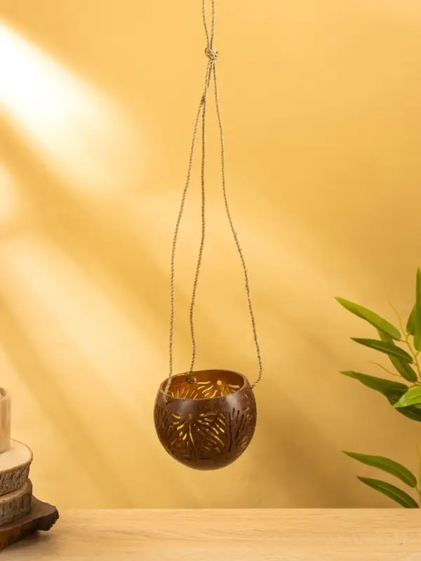Подсвечник подвесной из кокоса, 9-12 см, коричневый