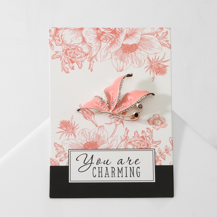 Брошь &laquo;Бабочка&raquo; нежность, цвет бело-розовый в розовом золоте