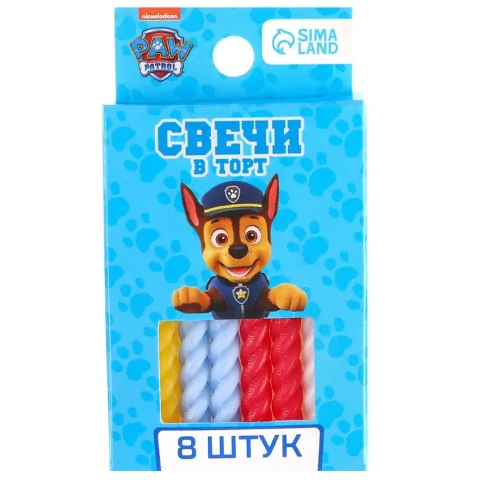 Набор свечей для торта "С Днем Рождения", 8 штук, Щенячий Патруль